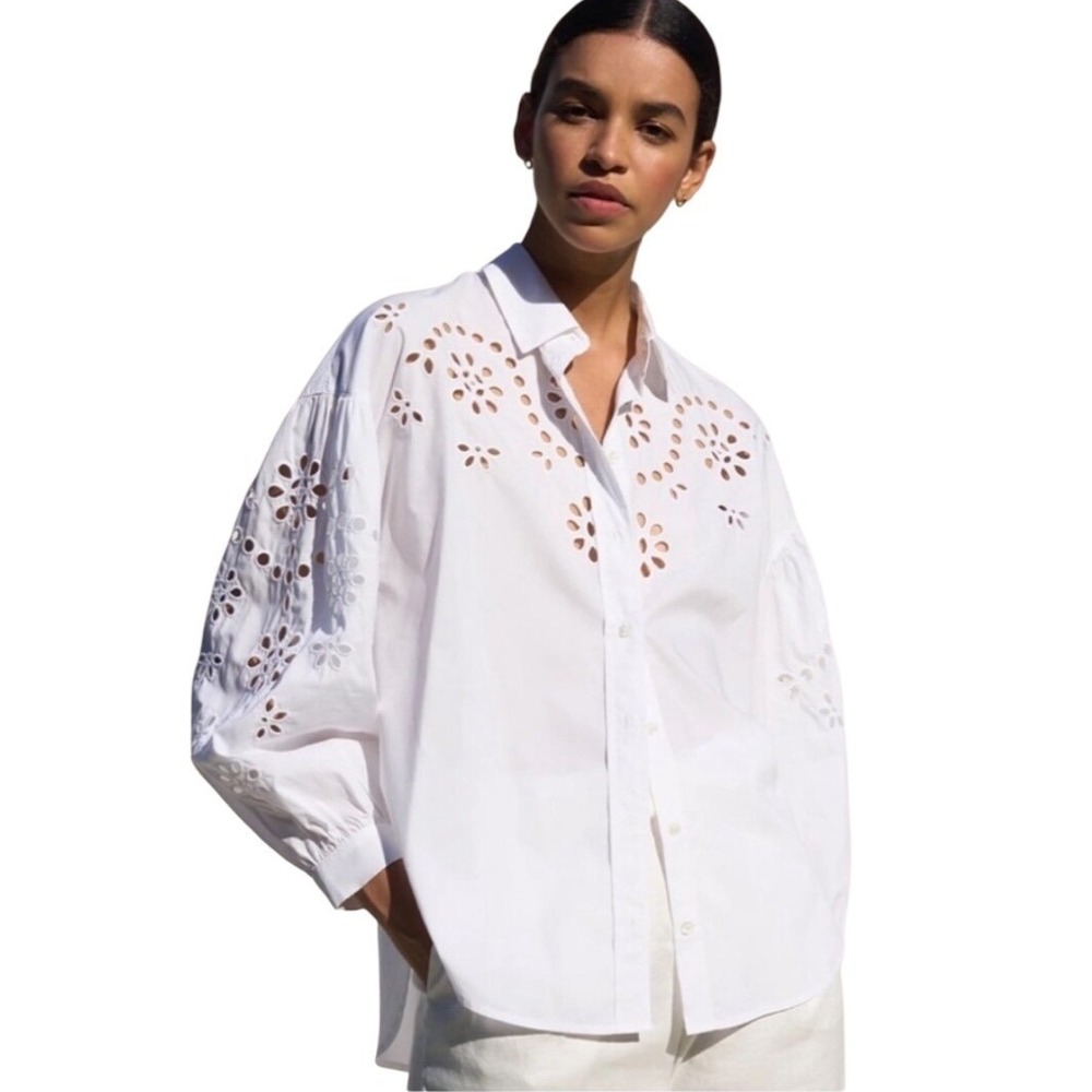 Rails Alister White Button Down Shirt With Eyelet Detail XS